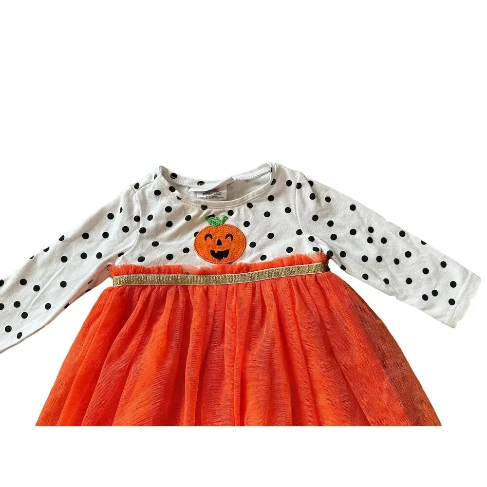 Bonnie Baby Girls 3-6M Orange Black White Halloween Themed Long Sleeve Dress